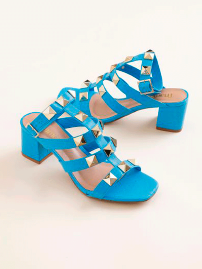 Sandália Spike Salto Bloco Azul